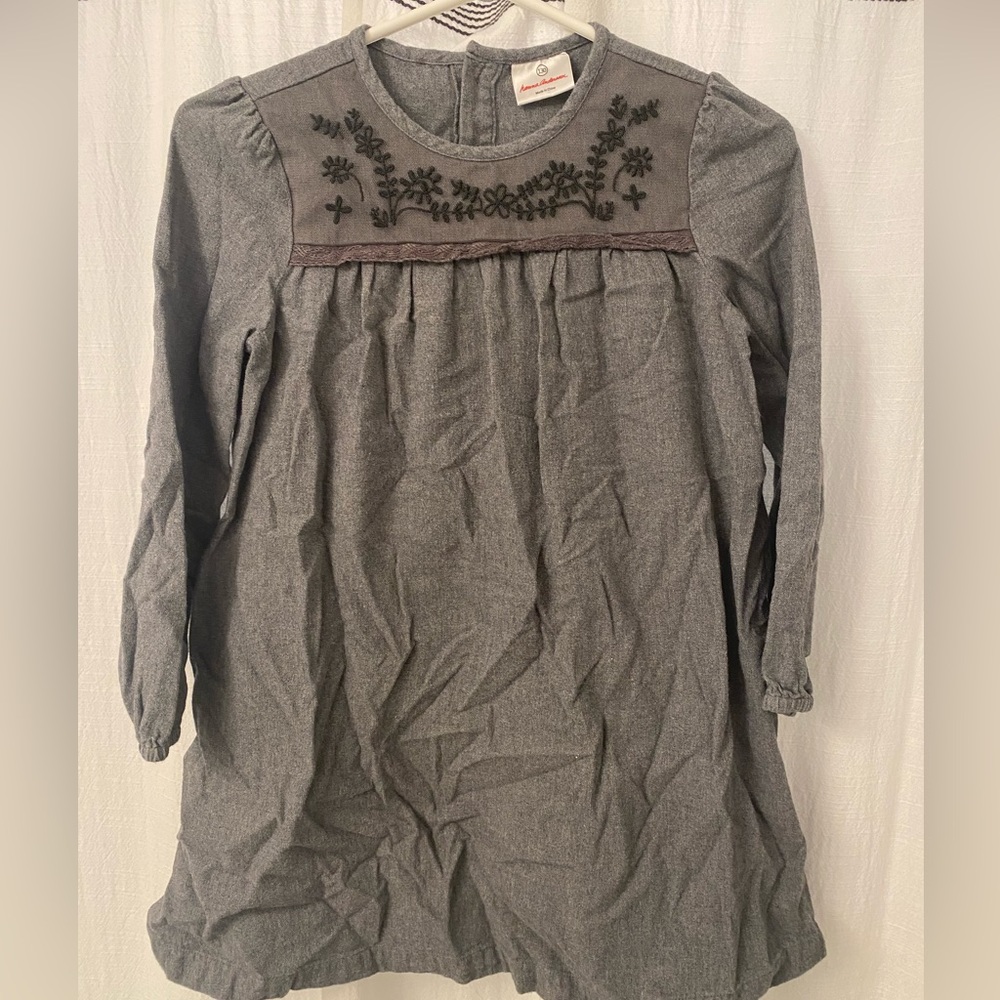 Hanna Andersson Gray Bishop Sleeve Pleated Dress